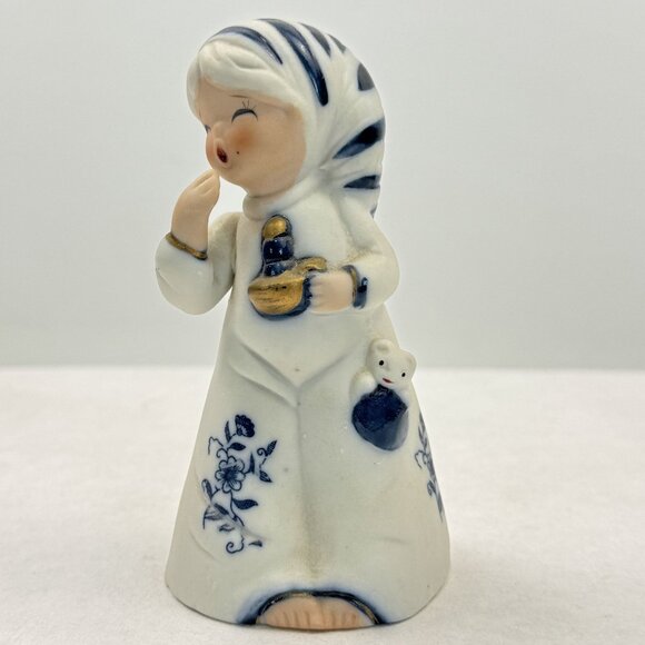 Set of 2 Vintage Jasco Royal Majestic Bell Porcelain Bisque Girl Figurine Blue - Picture 3 of 16